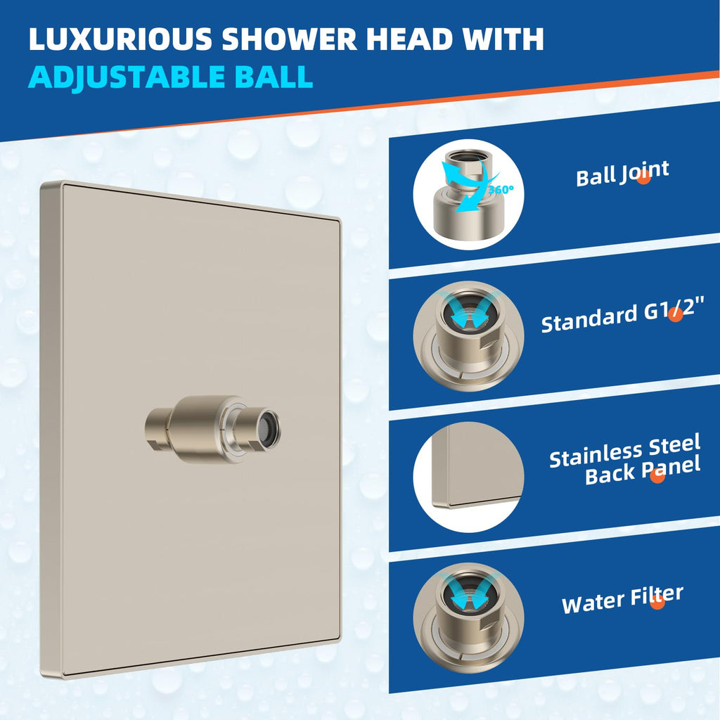 CUPC Certified High Pressure 12'' Rain Shower Head, Brushed Nickel