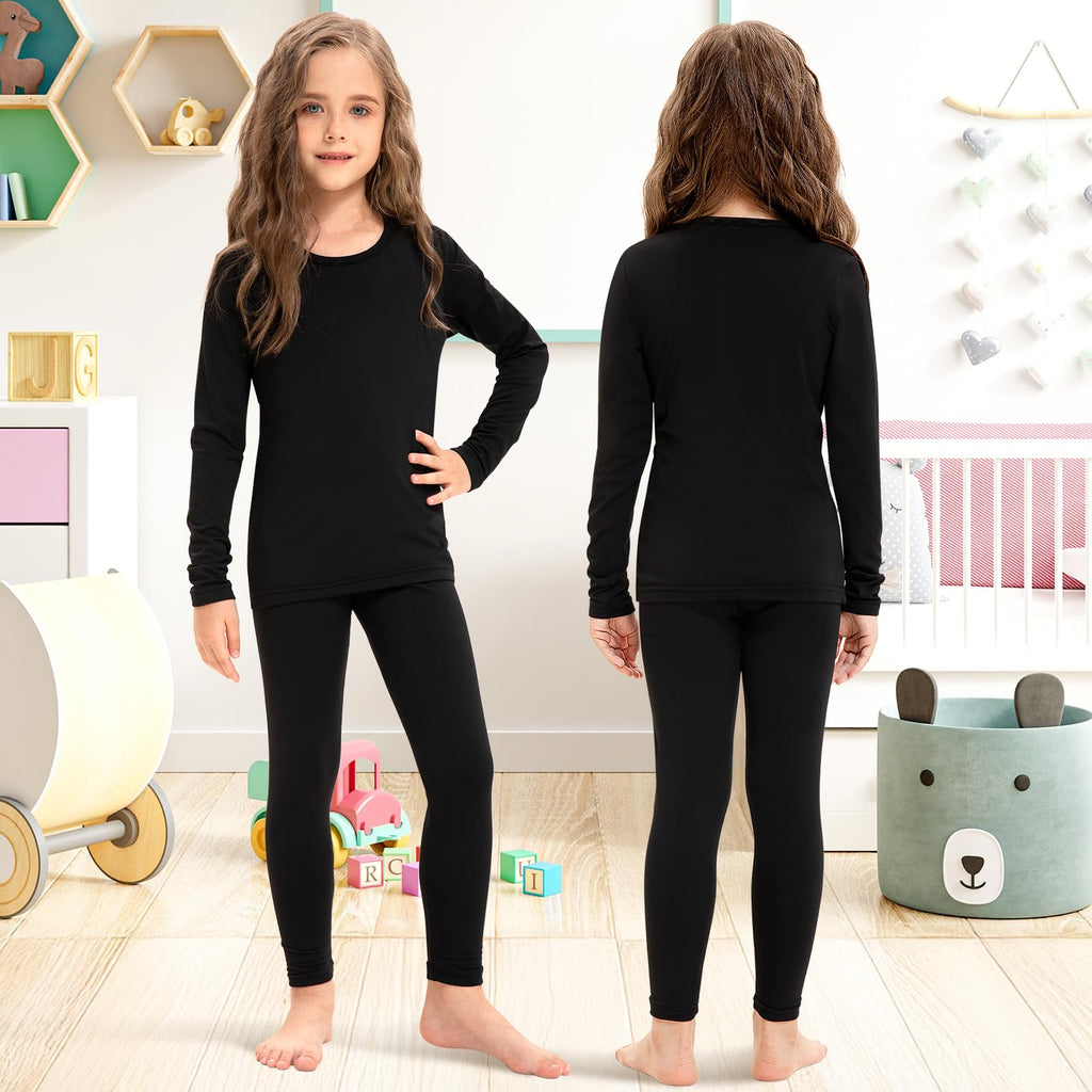 5 Set Girls Thermal Underwear Set Fleece Lined Long Winter Underwear Kids Base Layer Thermal Top Bottom Warm