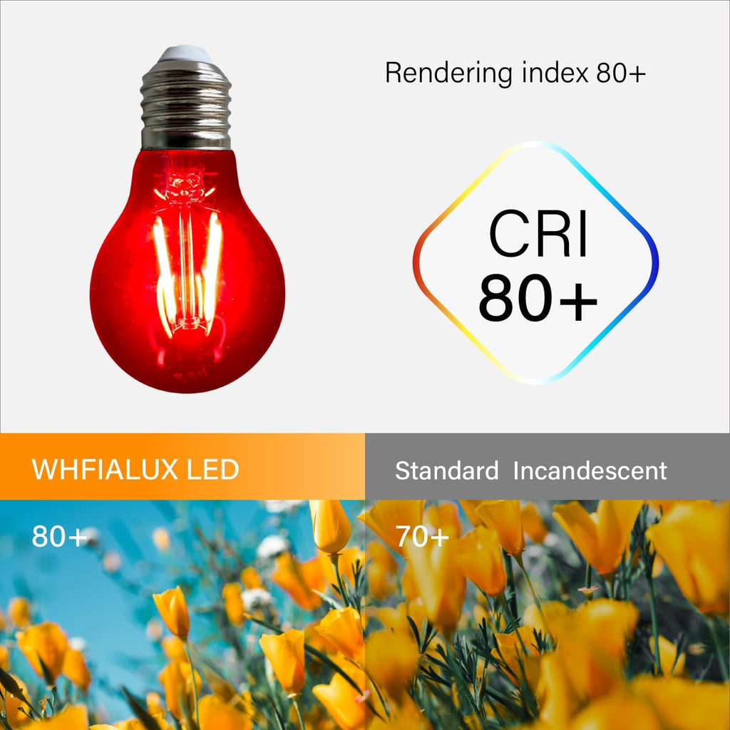 A19 LED Edison Red Filament Light Bulbs, Red Colored Glass