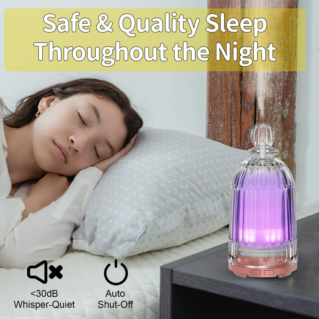 Glass Essential Oil Diffuser, Small Cool Mist Humidifier Glass Cover & Plastic Reservoir with 7 Color LED Lights