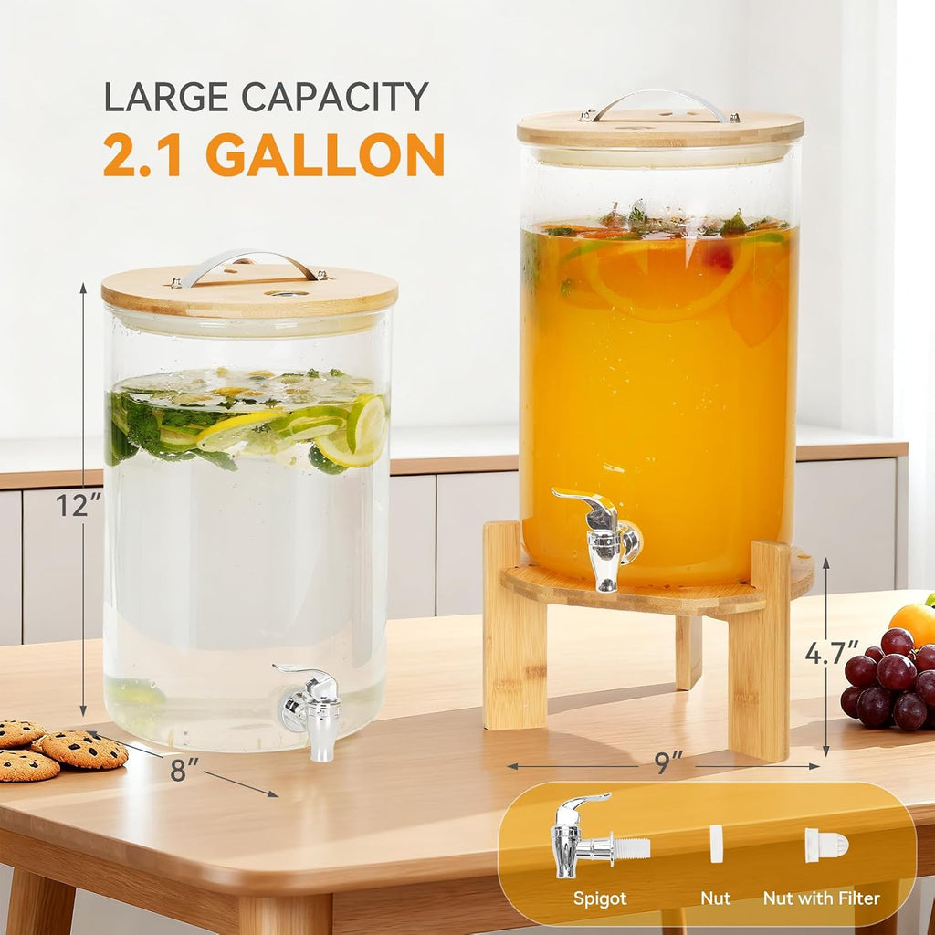 Double 2.1 Gallon Drink Dispensers for Parties with Stand - Set of 2