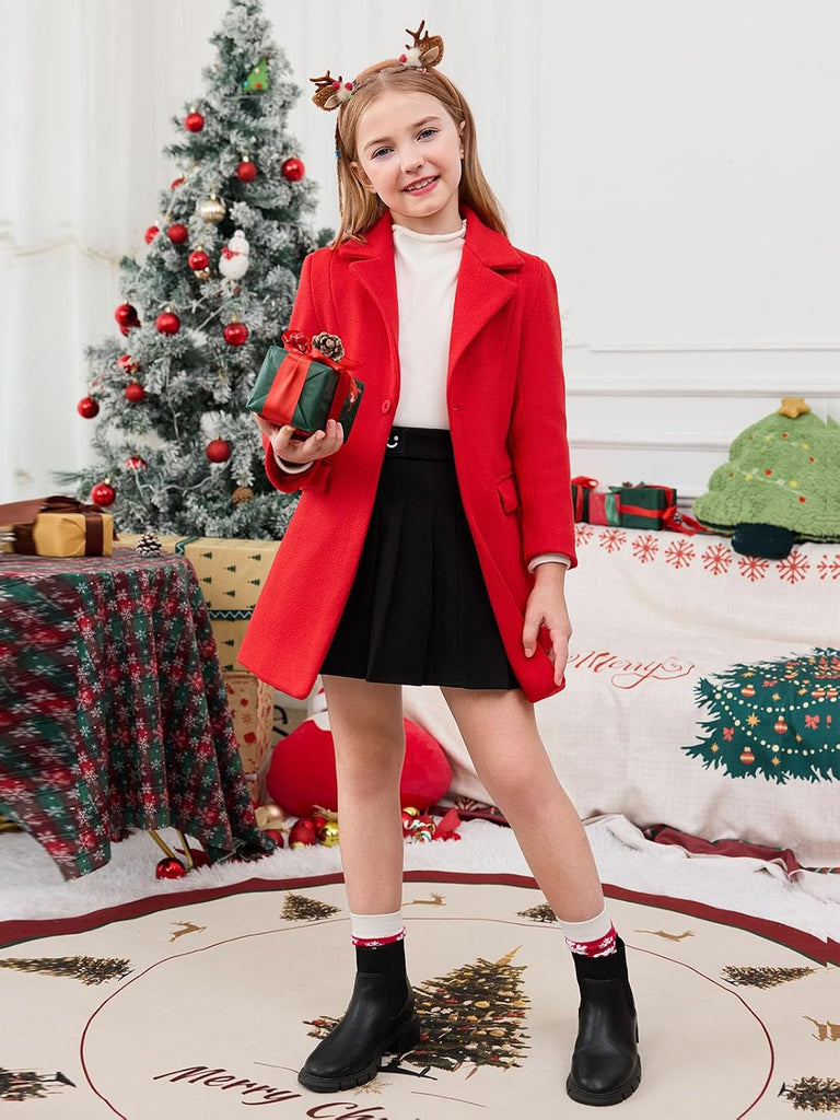 Girls Dress Coat Single-Button Lapel Long Jacket