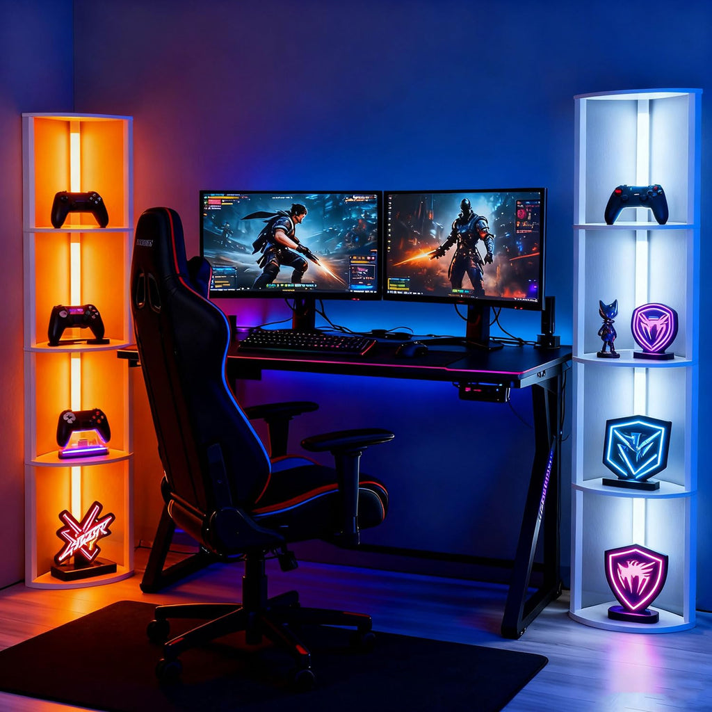 Floor Lamp with Shelves, LED Smart Modern Floor Lamp with Music Sync, Color Changing Corner Display Shelf Lamp