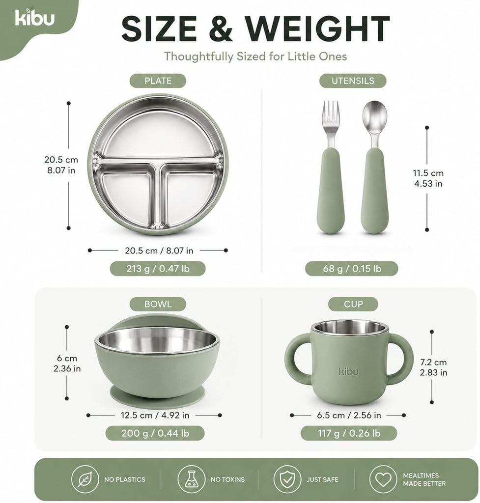 304 Stainless Steel Baby Feeding Set, Green