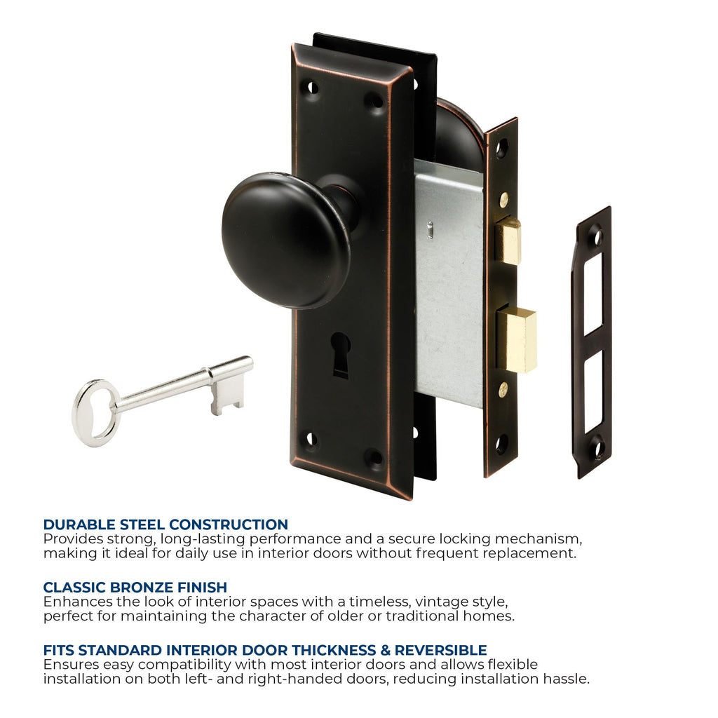 Keyed Mortise Lock Set, Classic Bronze Knob, Interior Doors