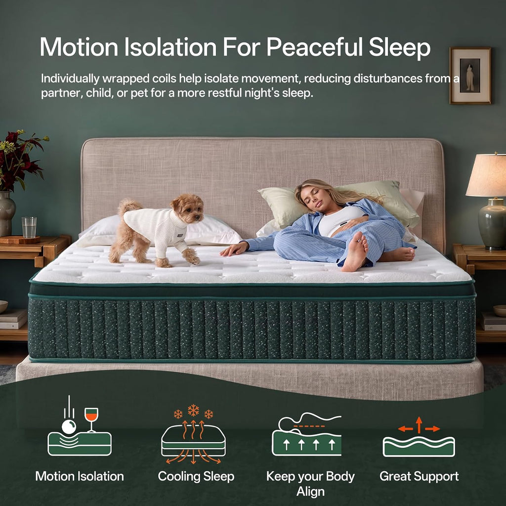 King Size Mattress, 12 Inch King Mattress in a Box, Cooling Gel Memory Foam Hybrid Mattress with Pocketed Coils