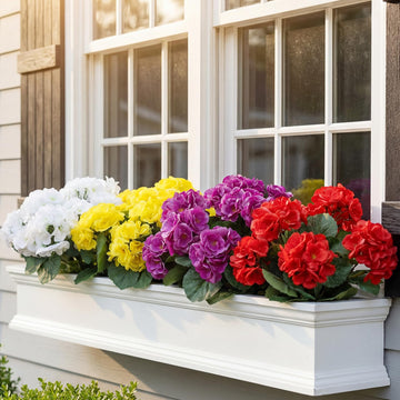 12 Pack Artificial Geraniums for Outdoors, UV Resistant Fake Geranium Plants with 4 Bright Colors, Faux Flowers for