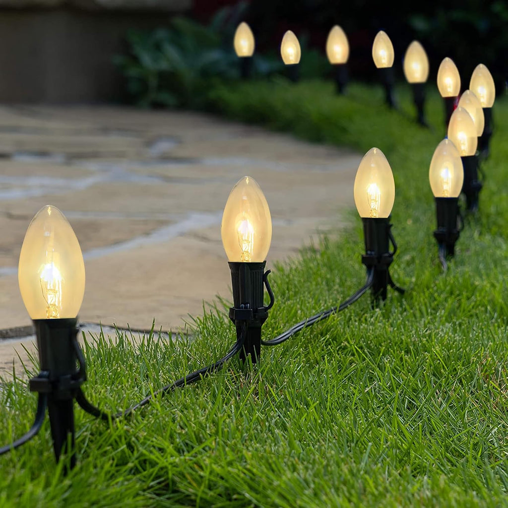 C9 Clear Christmas String Lights, 25Ft Outdoor Christmas Lights with 26 Warm White Bulbs, Hanging Roofline String