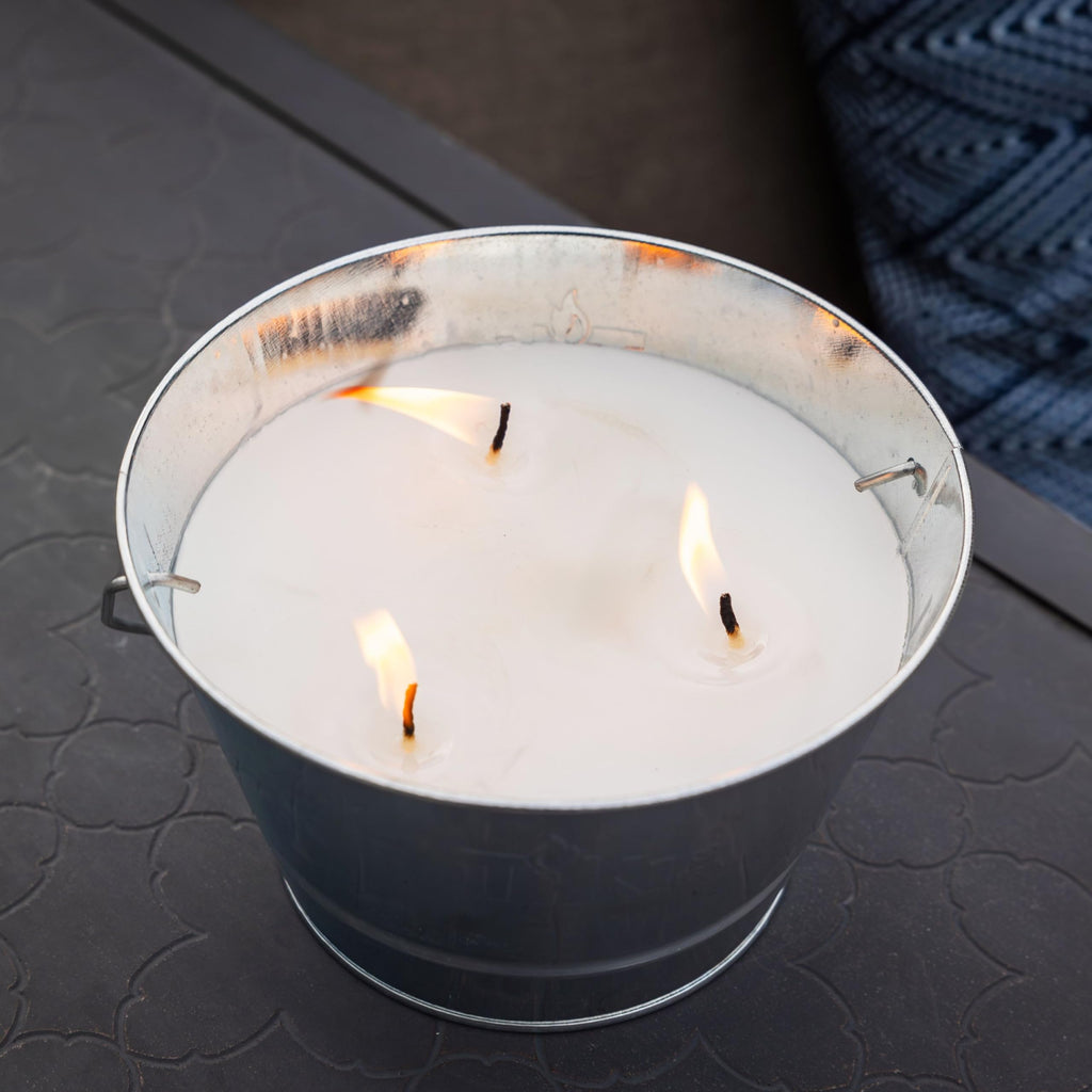 Citronella Candle Bucket for Outdoors, Triple-Wick Galvanized Metal