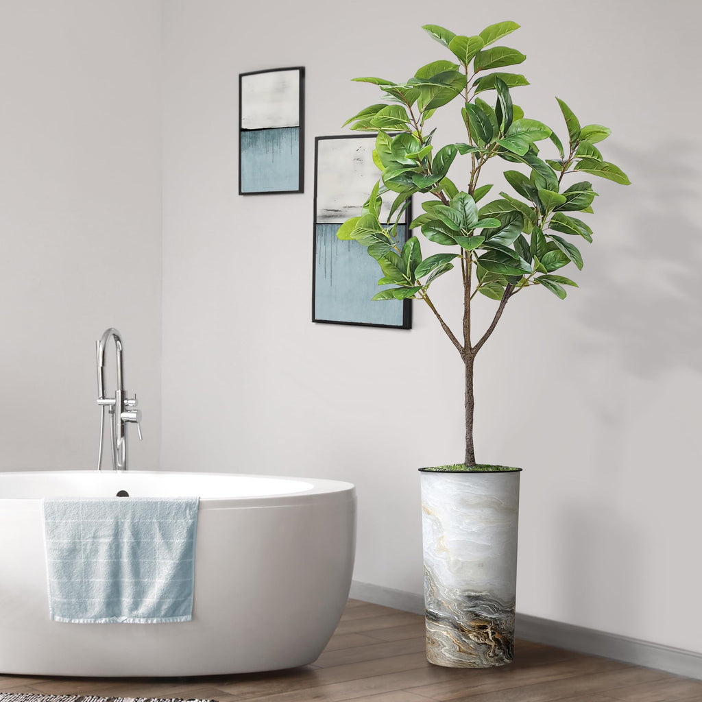 Tree in Modern Granite Effect Planter, Fake Magnolia Tree for Indoor and Outdoor Home Decoration - 70" Overall Tall
