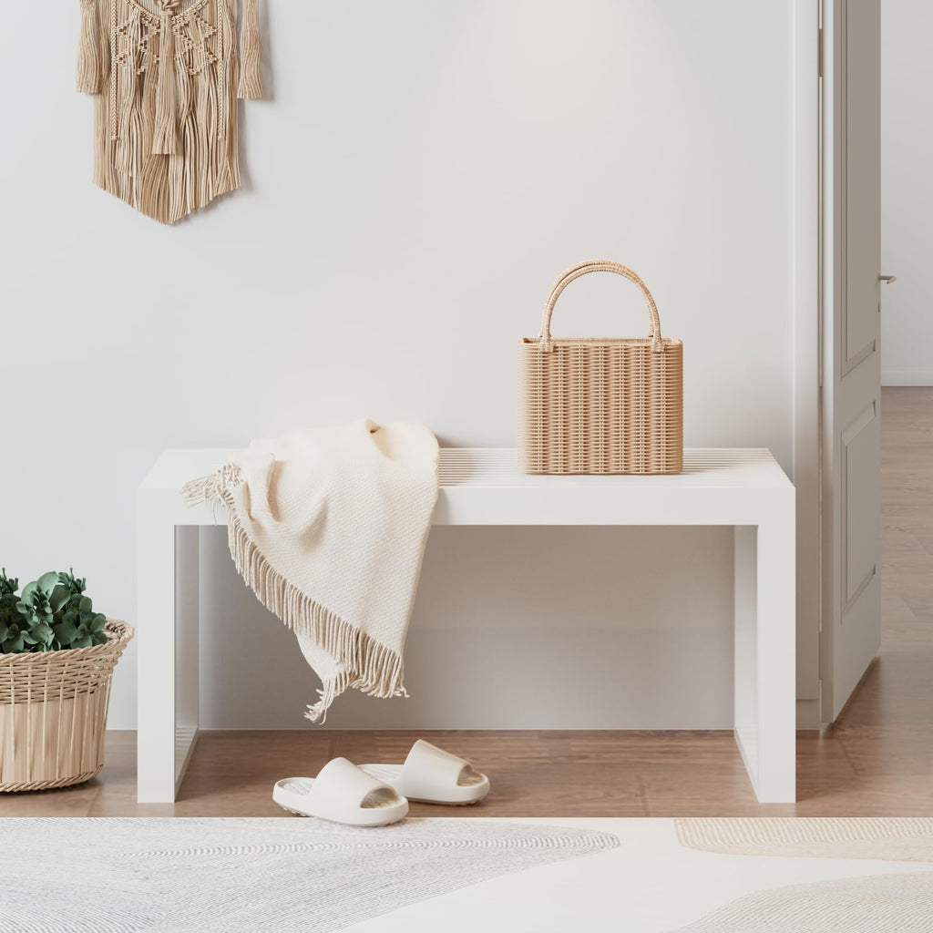 Bamboo Dining Bench 35" Indoor Wooden Shoe Benches White