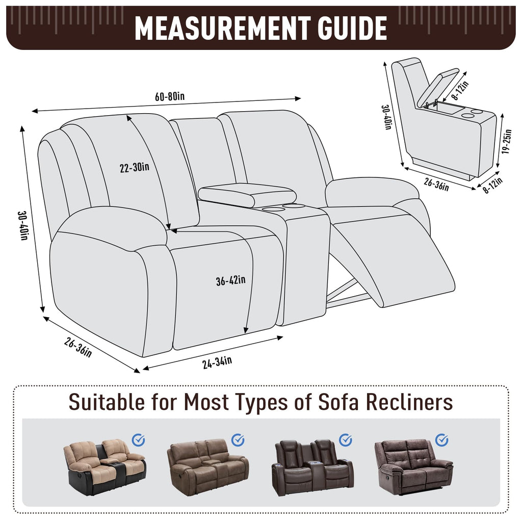 Stretch Loveseat Recliner Cover with Middle Console, Dark Coffee