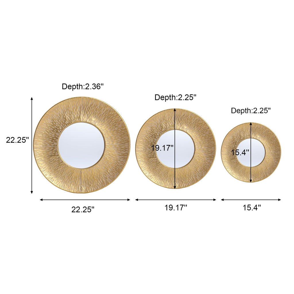 Set of 3 Sunburst Gold Mirrors for Wall Decor