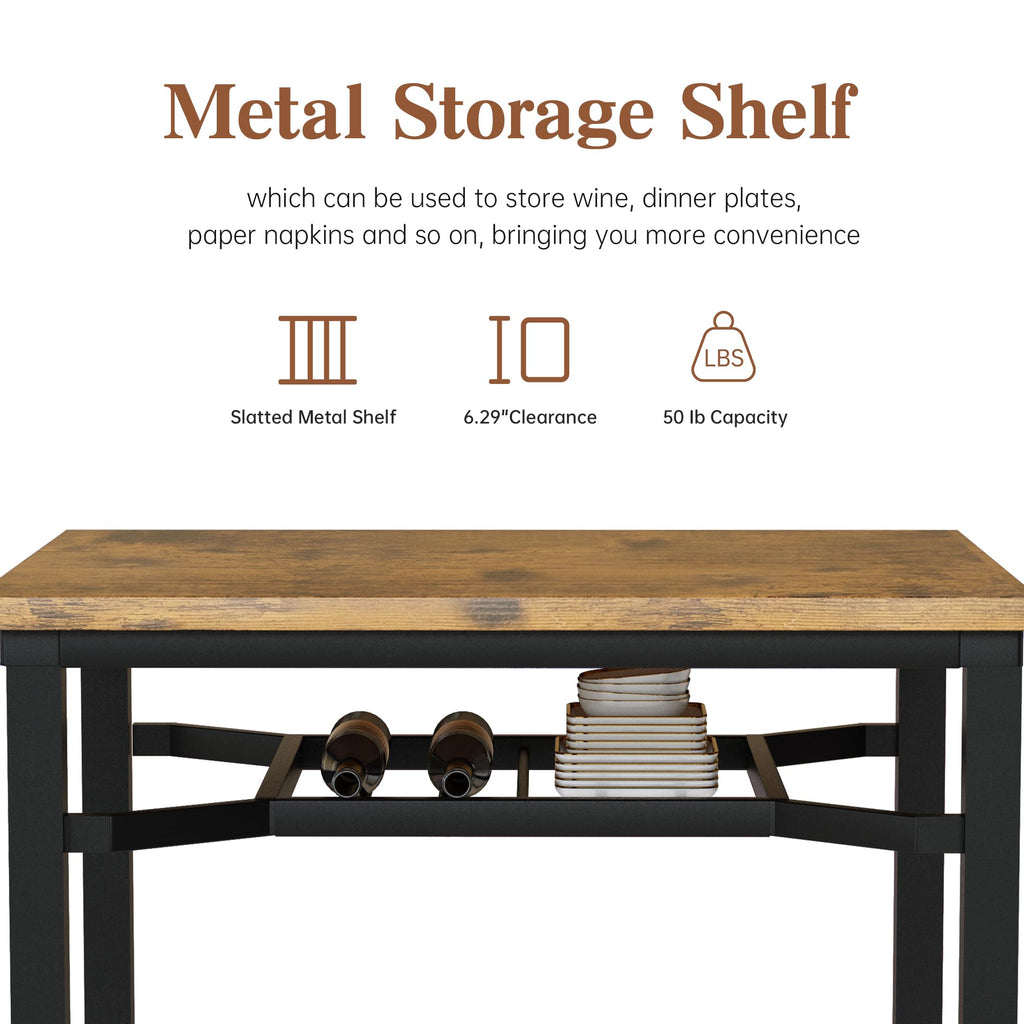 3 Piece Dining Table Set for 2, Small Wooden Kitchen Table with Storage, Farmhouse Square Dinette Set, Breakfast
