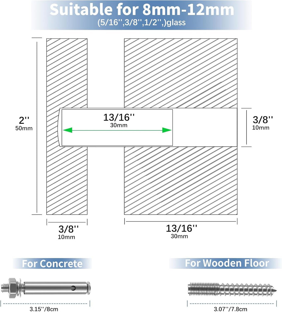 12 Pack Marine-Grade SS316 Solid Heavy Duty Glass Railing Standoff