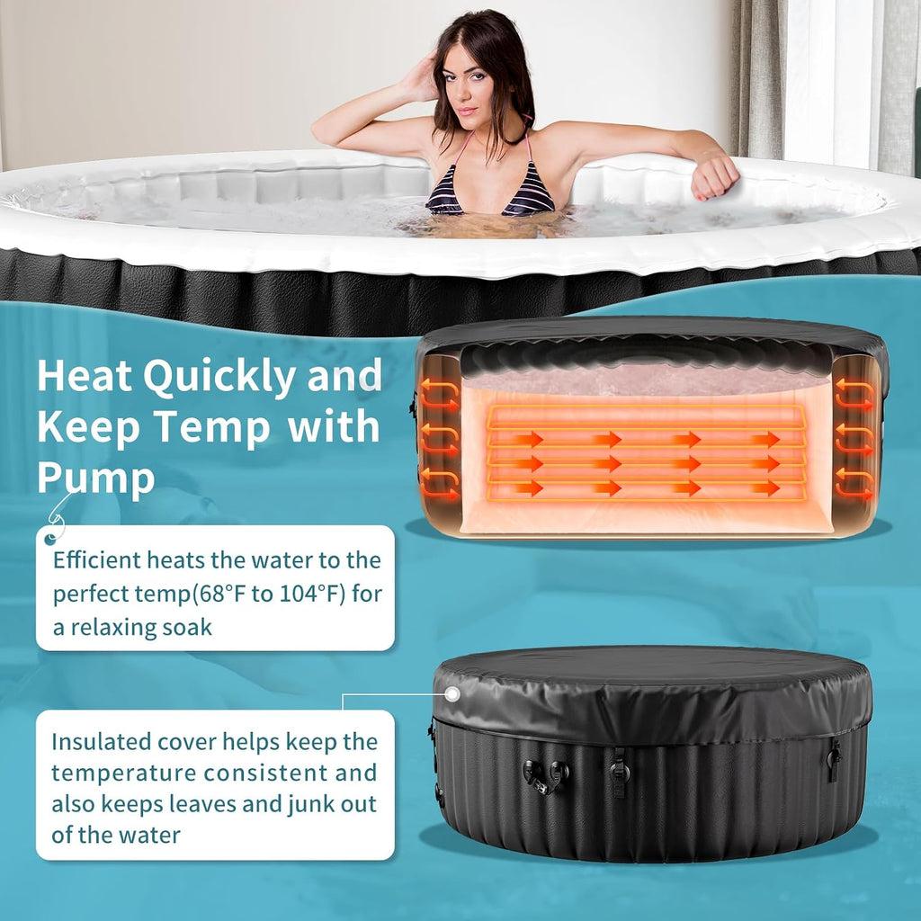 Inflatable Hot Tub with LED Lights, 2-4 Person Round Portable Blow up Hot Tub, Leak-Proof PVC Outdoor Spa with 120