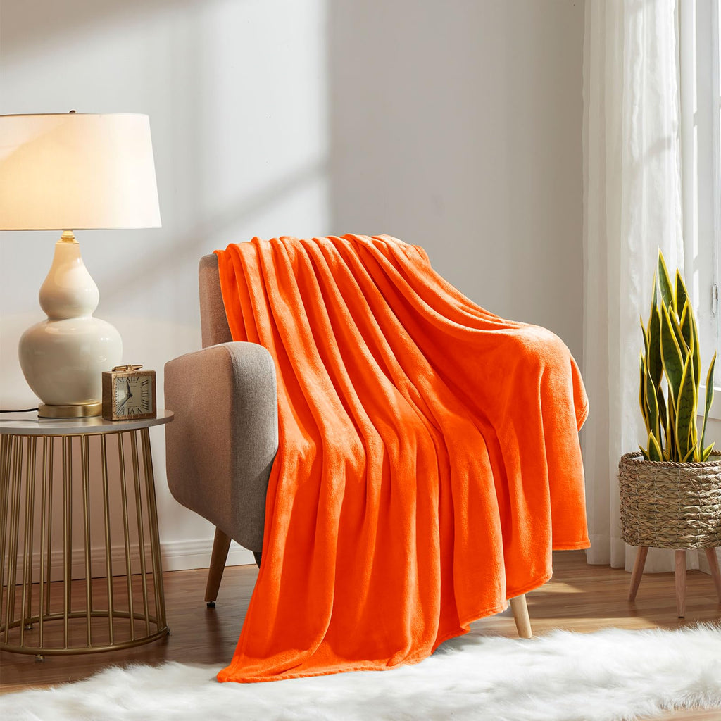 Super Soft Fall Throw Blanket Premium Silky Flannel Fleece Twin Size Orange Microfiber Lightweight Blanket All Season