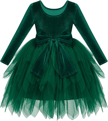 Toddler Baby Girls Velvet Tutu Dress Bowknot Ruffle Tulle Princess Christmas Birthday Party Dress Fall Winter Clothes