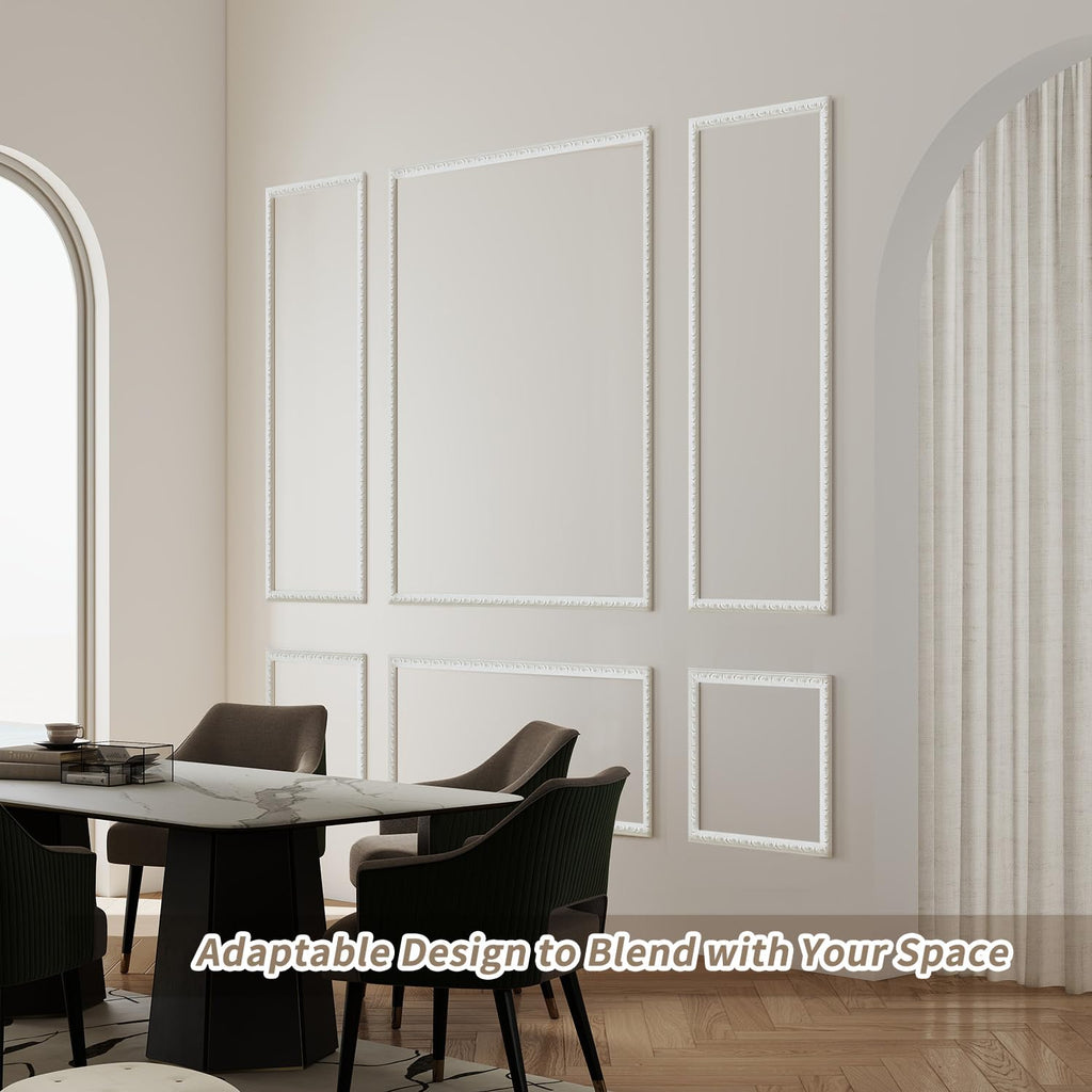 Peel and Stick Wall Molding Kit, 6 Pre-Cut Wainscoting Panels, White