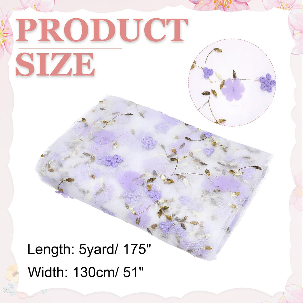 5 Yard Tulle Fabric 175"x51"3D Flower Embroidery Mesh Lace Fabric for DIY Handmade Clothing Wedding Dress Skirt Home