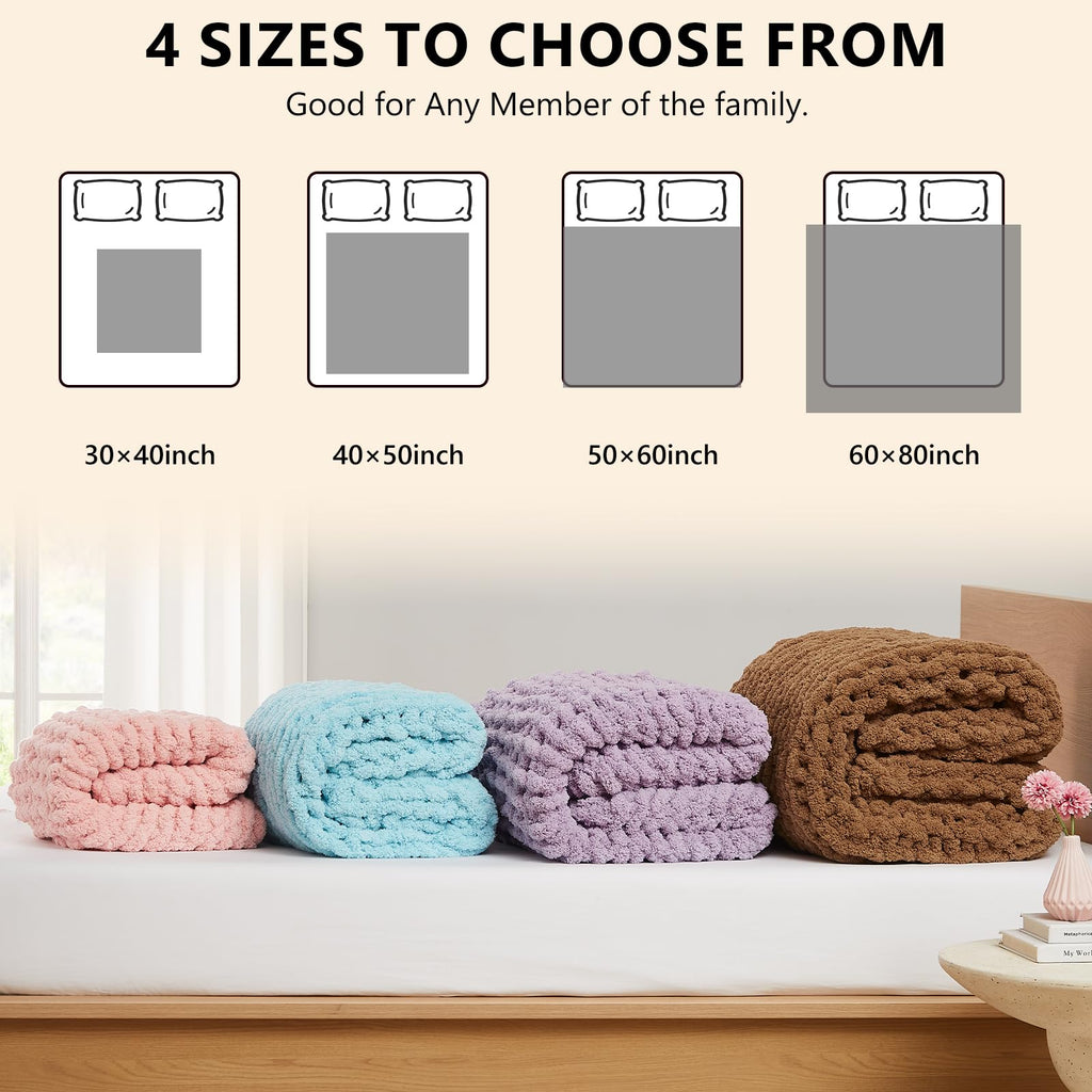 Chenille Chunky Knit Blanket, Light Blue, 50x60, Heavyweight Throw Blanket Decor