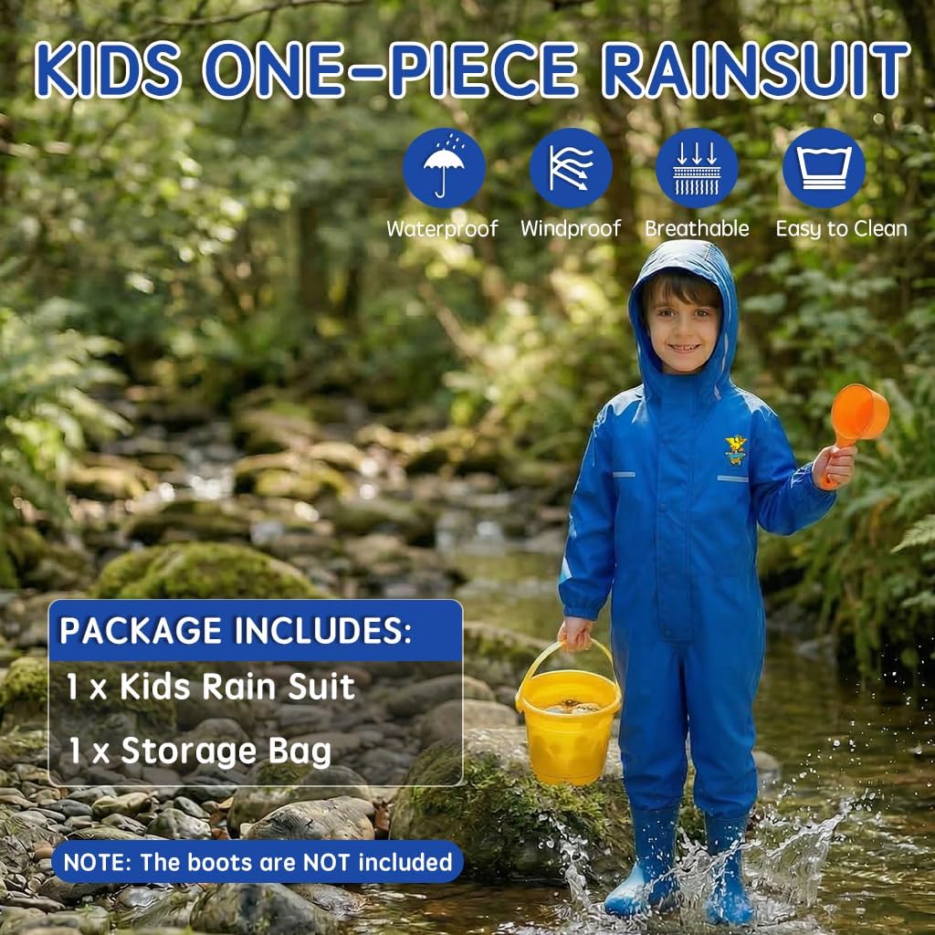 Toddler Rain Suit Waterproof Coverall One Piece Rain Suits Kids
