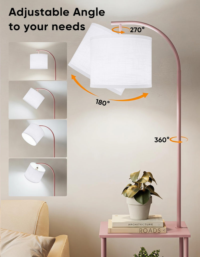 Floor Lamp with Table, Night Stand with Lamp, Narrow Side Table with 3CCT LED Bulb, Small Coffee Table, Modern End