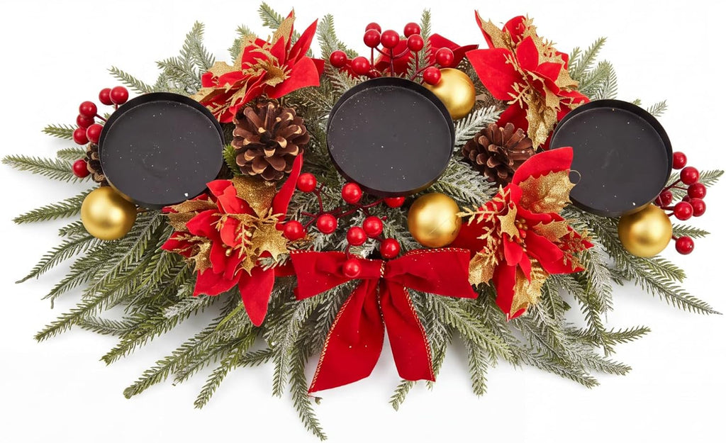 30 Inch Christmas Table Centerpiece with 3 Candle Holders