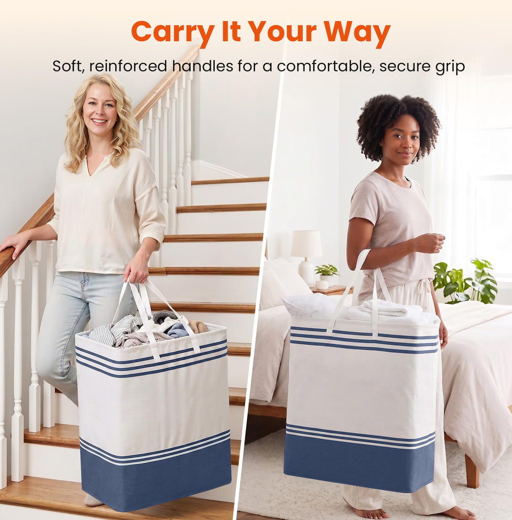3-Pack Laundry Basket, Laundry Hamper, Blue-125L