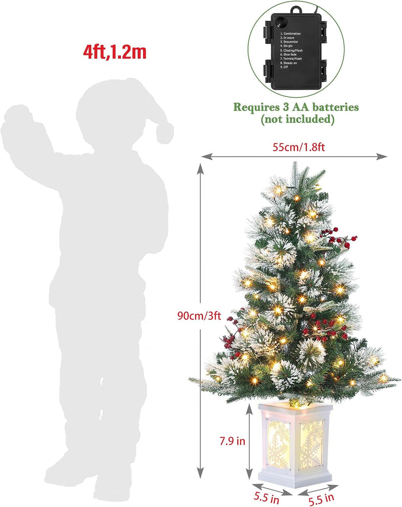 3ft Prelit Snow Flocked Christmas Tree with Light Up Snowflake Box Base