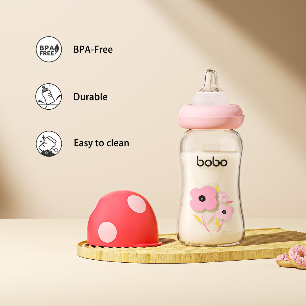 Natural Glass Baby Bottles, 5.4oz Multicolored 4‐Pack