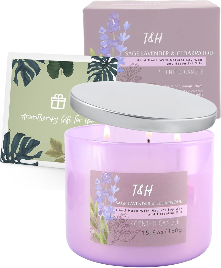 Sage Lavender Cedarwood 3-Wick Soy Candle, 15.8 oz Scented Candle - Set of 158