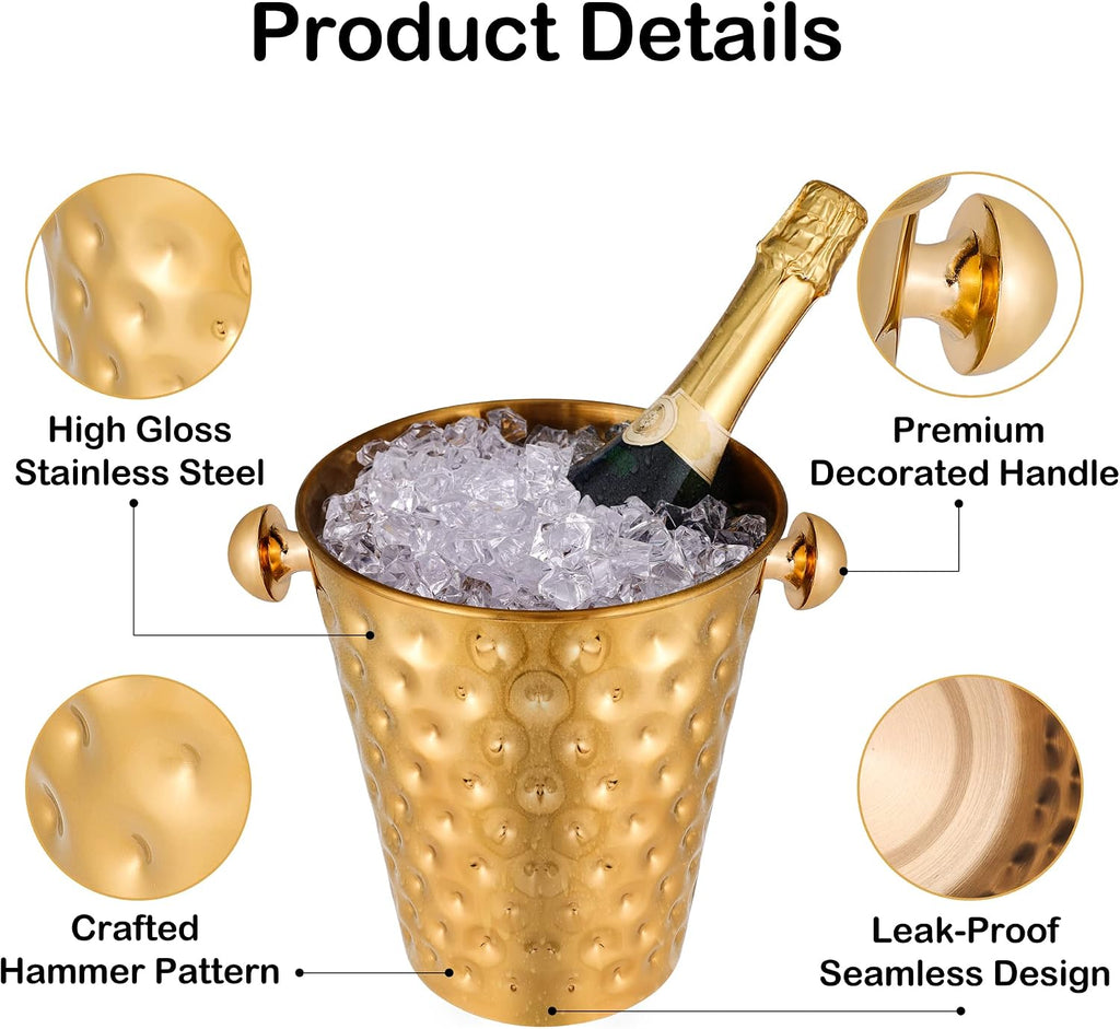 Luxury Floor-Standing 5-Quart Stainless Steel Champagne Ice Bucket Set Gold