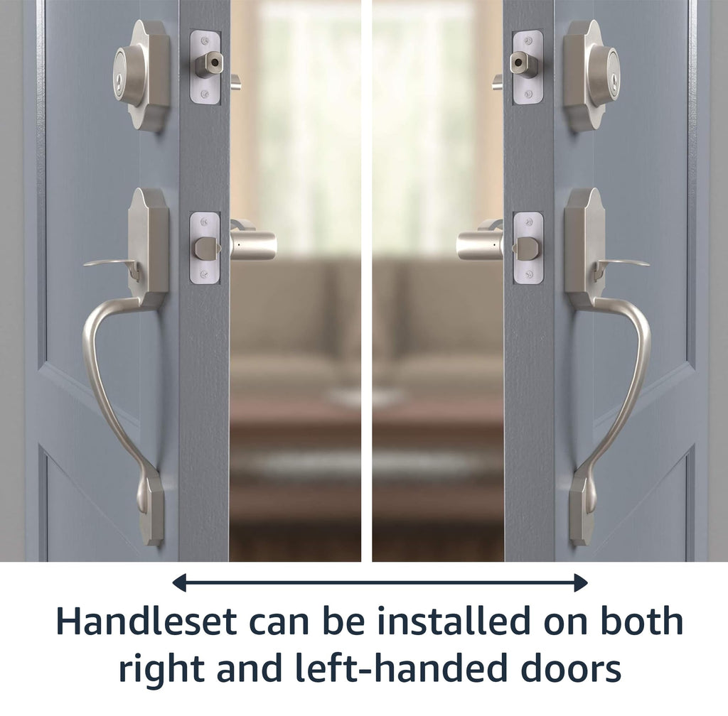 Front Door Lock Set, Handleset with Shelby Lever, Single Cylinder, Easy to Install, Satin Nickel