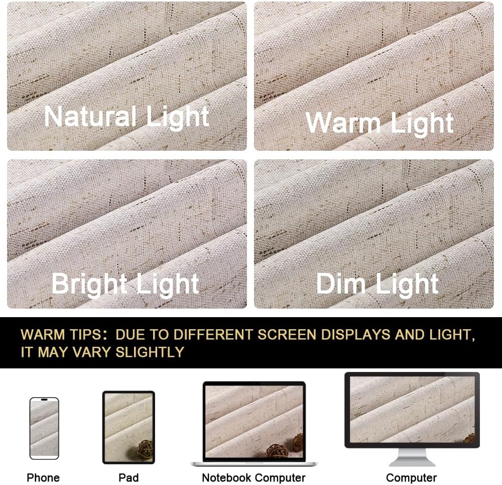 Natural Linen Curtains 100% Blackout Linen Curtains for Bedroom Full Blackout Curtains 84 Inches Long Living Room