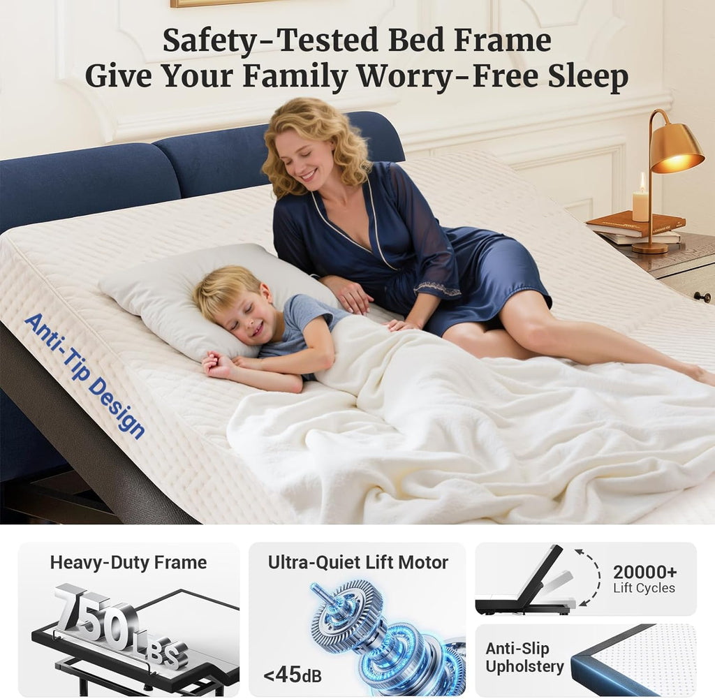 T600 Adjustable Bed Frame Split King Size with Remote & Massage - Syncable Electric Beds Bases, Zero Gravity, Dual
