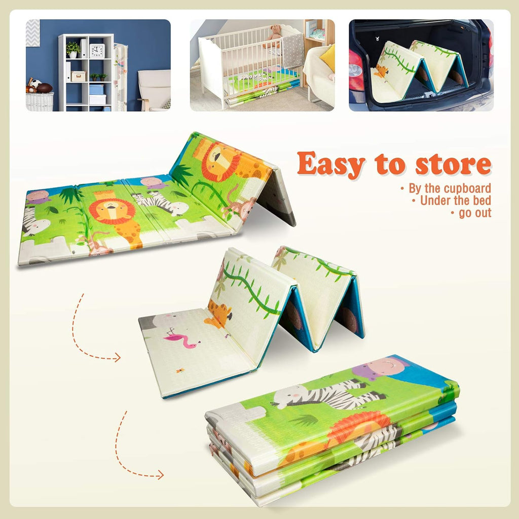Baby Play Mat, Extra Large Foldable Playpen Mat, Reversible Foam Play Mat for Babies and Toddlers 6-12 Months