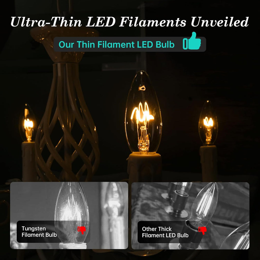 E12 CA10 25 Watt Equivalent Clear LED Candelabra Bulbs,2700K Dimmable