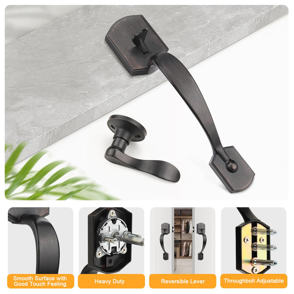 Oil Rubbed Bronze Lower Half Front Entry Handleset, Heavy Duty Entry Door Handle with Interior Reversible Handed