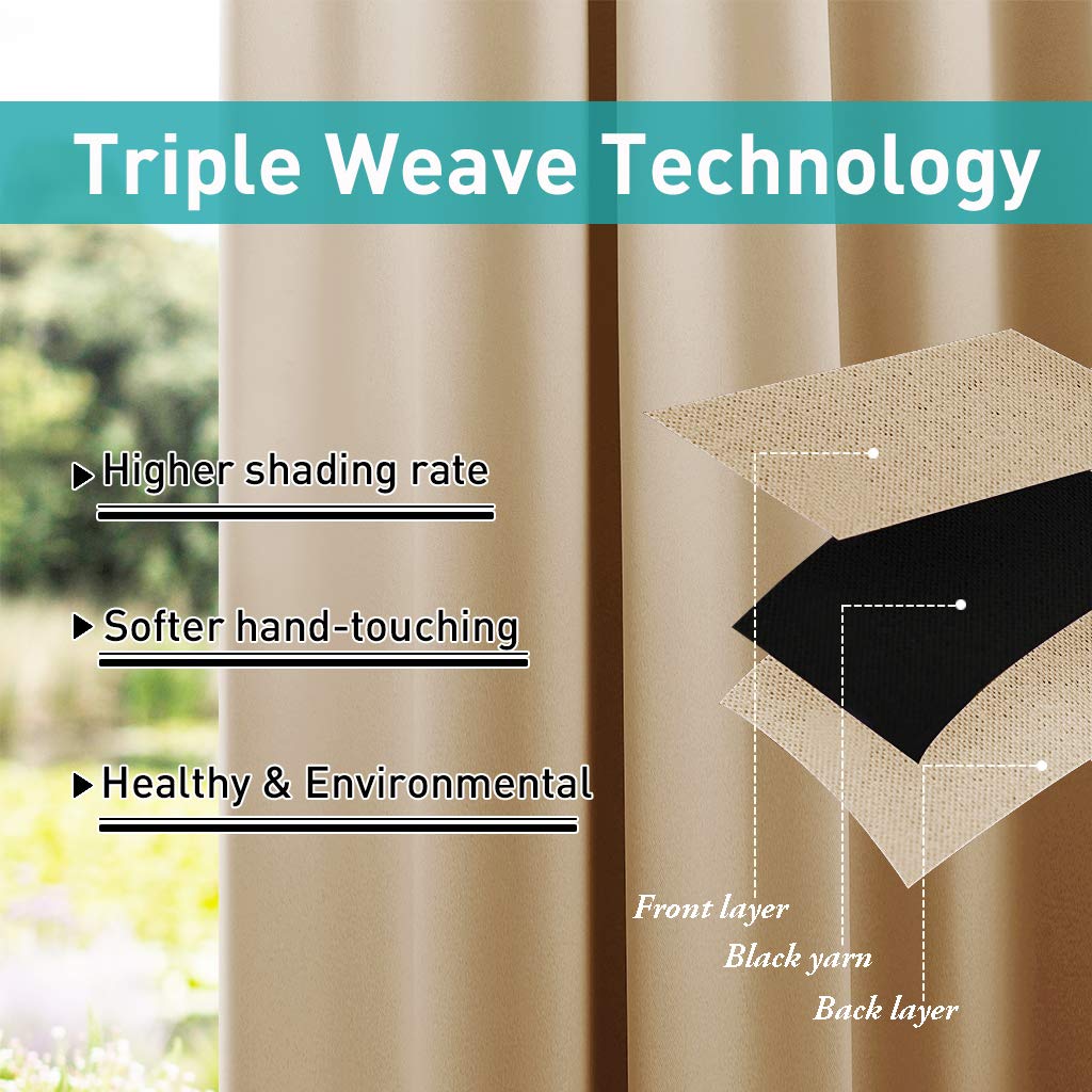 2 Pieces Outdoor Curtainss Waterproof Clearance, Room Darkening Sticky Tab Top Thick Light Block Thermal Insulated