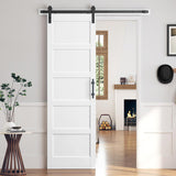 30x96 Inch White Sliding Barn Door Slab with 5.5ft Hardware Kit Included, 5-Panel, MDF Wood Panel Co