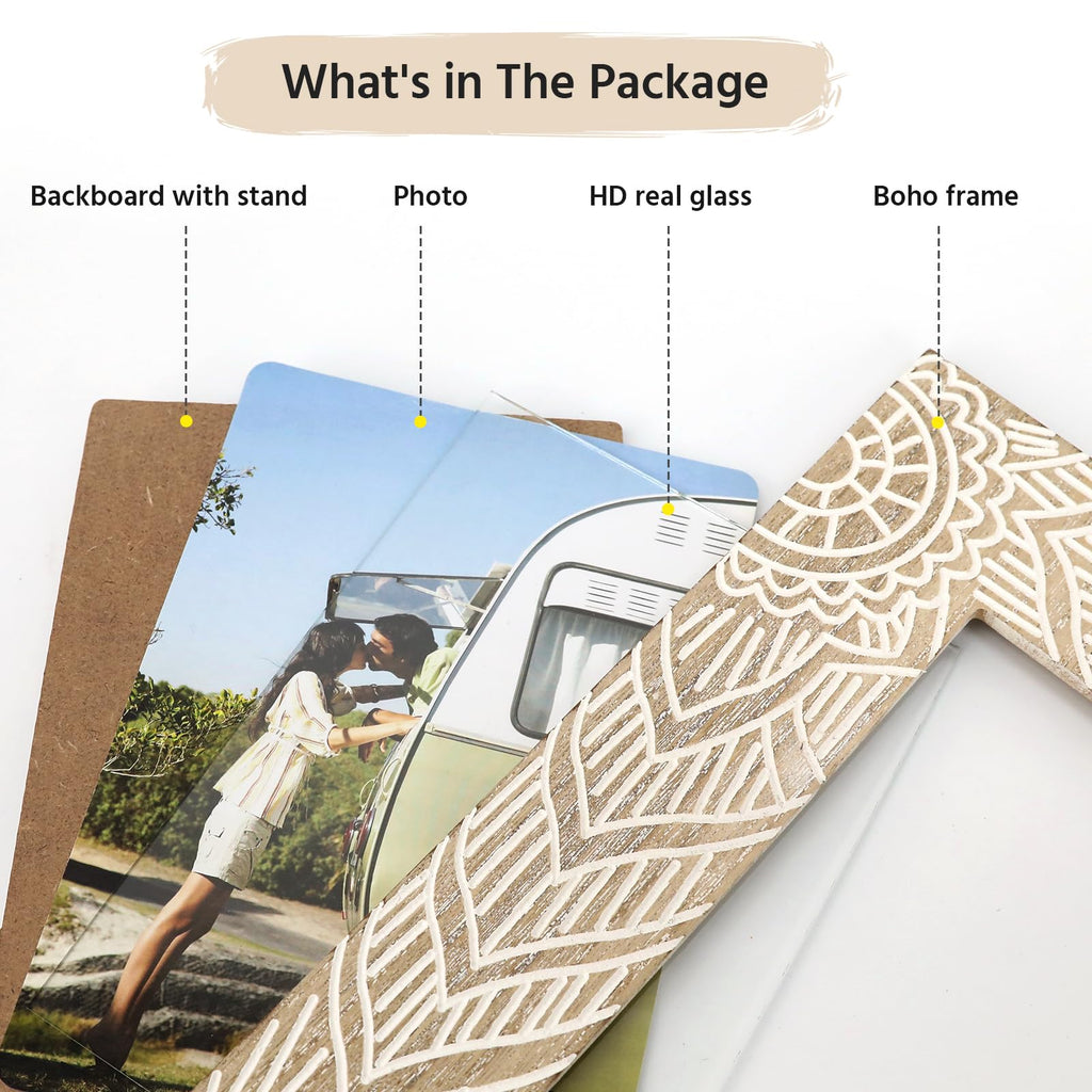 4x6 Boho Picture Frame, 2 Pack Farmhouse Wedding Art Photo Frames