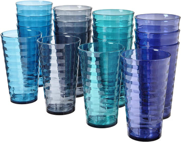 Splash [Set of 16] 18 ounce Plastic Stackable Water Tumblers in 4 Coastal Colors Value Set of Drinking Cups