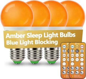 LED Sleep Amber Light Bulbs with Remote Control, 1600K E26 Circadian Light Bulb A15, 5W(40W Equivalent) for Sleep