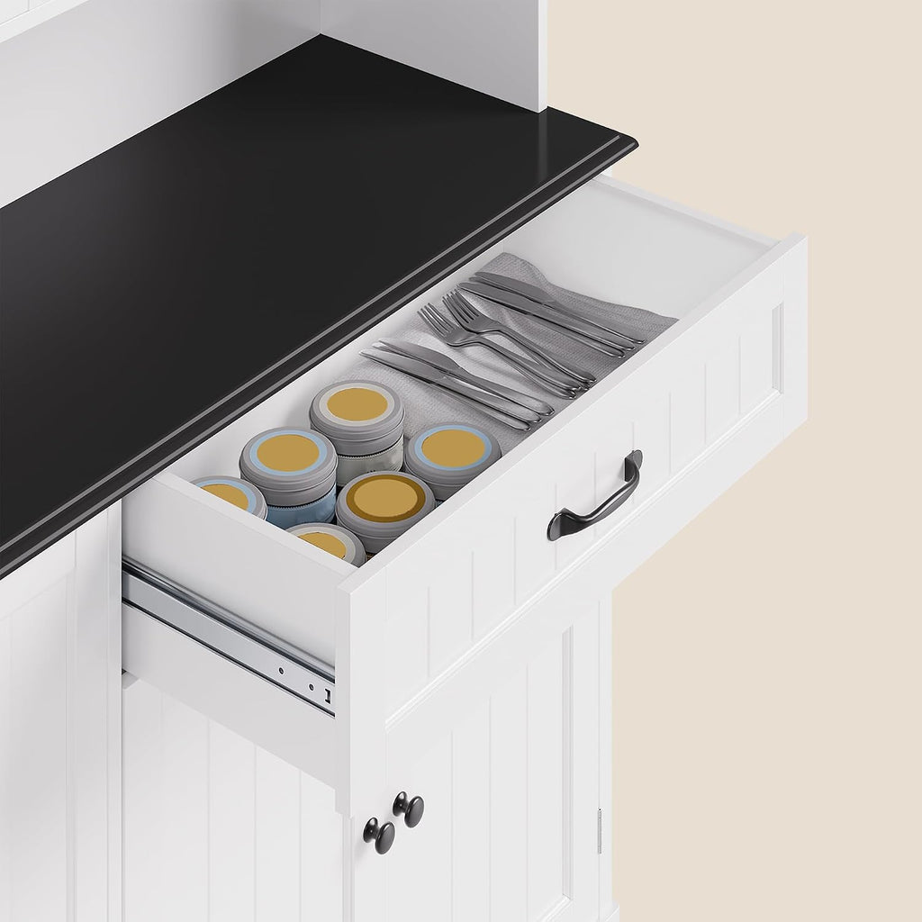 Tall Kitchen Storage Cabinet with Door and Shelves White and Black | Kitchen Pantry Cabinet with Storage 67" Large