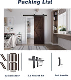 32in x 84in Brown Wood Barn Door with 5.5ft Barn Door Hardware Track Kit Included, Double Surfaces,S