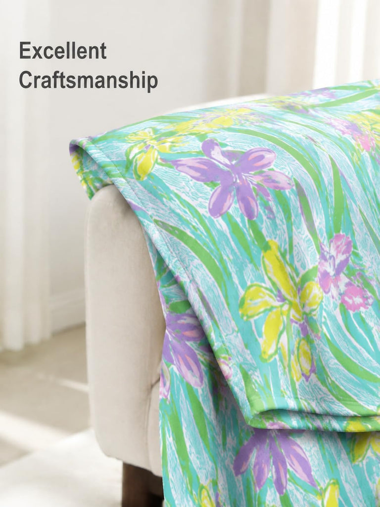 Botanical Floral Leaf Decorative Warm Fleece Throw Blanket, Autumn Bedroom Decor