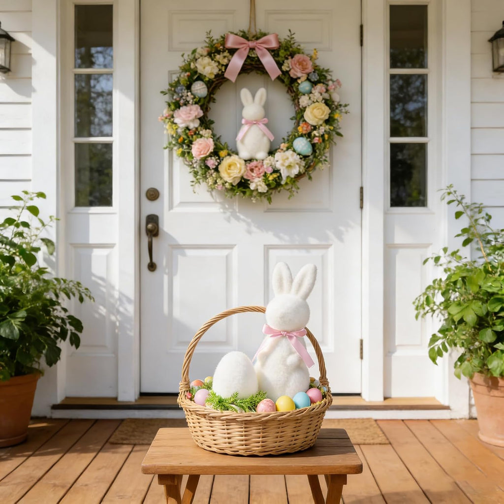 Easter Bunny Decor Set, 3 Pack Pastel Flocked Bow-Tied Bunny Set (13", 8", 4") Bunny Figurines for Spring Home Decor - Set of 3