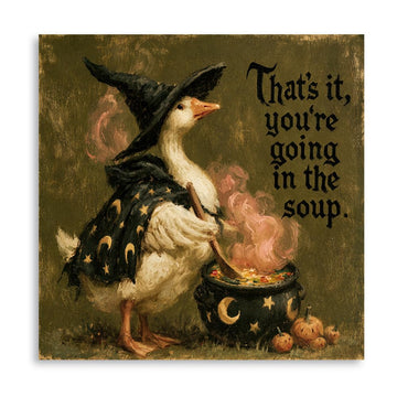Vintage Witch Goose Wall Art- Funny Halloween Gothic Sign Canvas Pictures with Cauldron and Pumpkins Dining Room