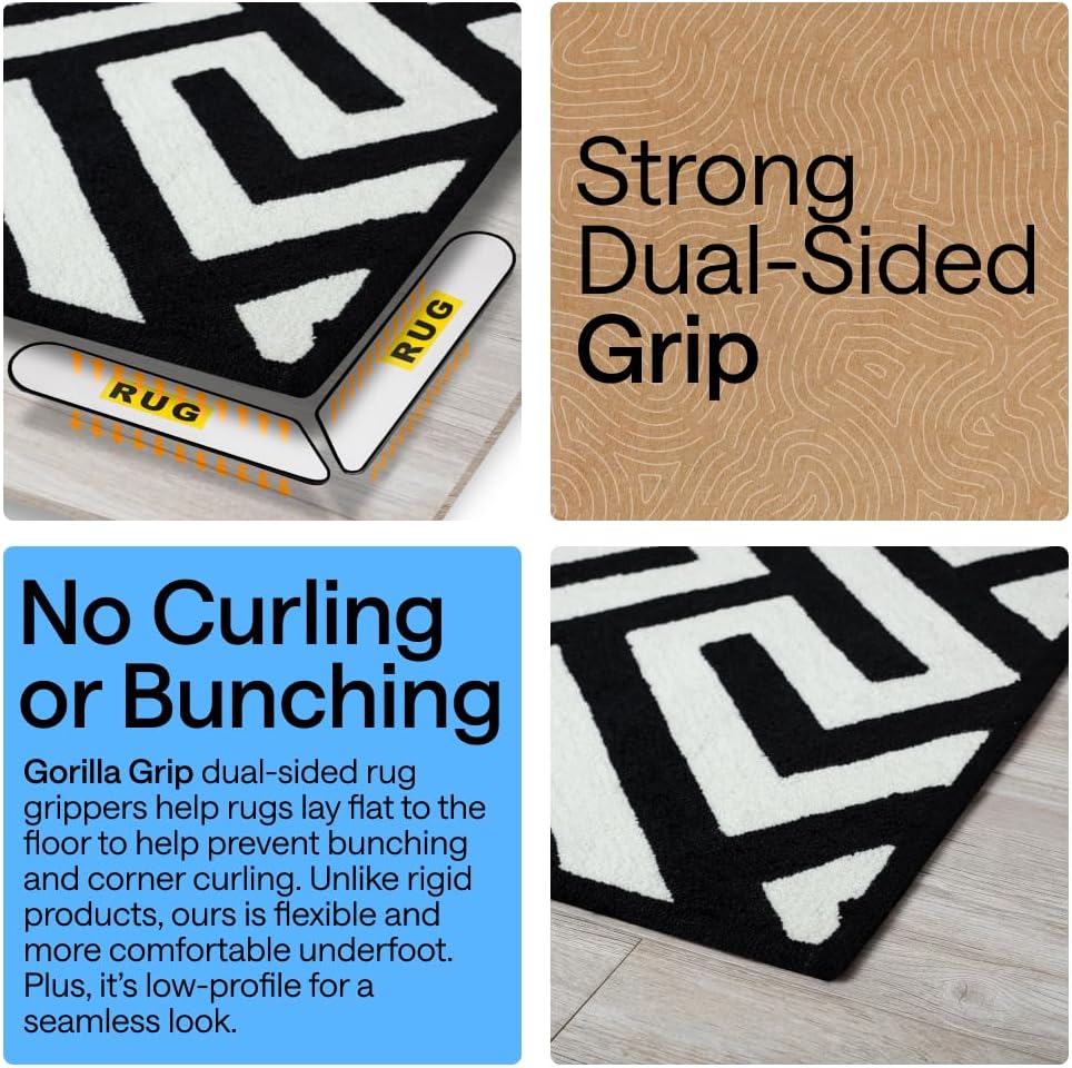 Extra Long Rug Grippers for Hardwood Floor, 8 Pack Black - Set of 8